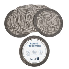 The Fine Living Co. Braided Cotton Placemats (Set of 6, 13.5 Inches), Washable Anti-Slip Heat Resistant Mats, Boho Woven Round Table Mats for Summer Table Decor, Kitchen and Dining