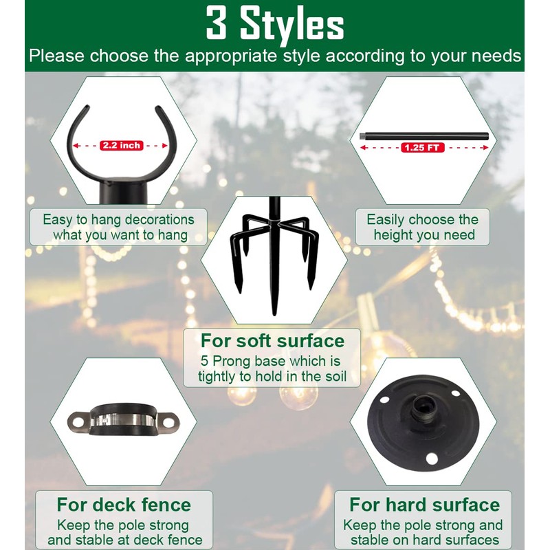 Tigerden 10ft String Light Poles for Soft Surfaces, Light Poles