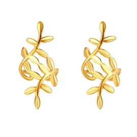 JewelryWe Non-piercing Clip-on Earrings Delicate Leaf Shaped Cartilage Earrings Ear Clips Ear Cuff for Women Girls,Gold