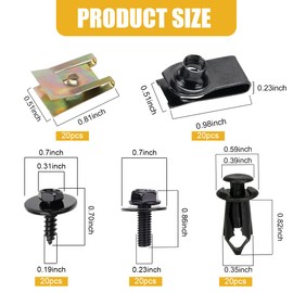 ZIMISI 100PCS Car Screws and Bolts, Engine Under Cover Splash Shield Guard Bolts Screws Assortment Kit, Plastic Push Rivet Fasteners U-Nuts Kit, Car Body Bolt Retainer Clips