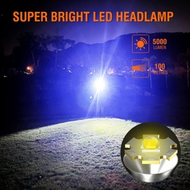 BORUIT LED Rechargeable Headlamp,Super Bright 5000 Lumens Headlamp Headlight,4 Modes IPX4 Waterproof Flashlight Headlamp for Adults Kids Outdoor Hunting Hiking Camping Fishing Running