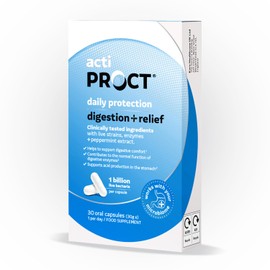 ACTIPROCT Probiotics for Digestion & Gut Health C Clinically Tested 1 Billion CFU with Live Strains, Enzyme and Peppermint Extract C Supports Digestive Comfort & Bowel Movement C 30 Vegan Capsules C ActiProct