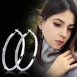 Wendalern Large Golden Hoop Earrings CZ Diamond Hoop Earrings Paved Rhinestone Huggie Hoop Earrings Large Thin Hoop Earrings Simple Hypoallergenic Hoop Earrings Jewellery for Women and Girls, Zinc, No