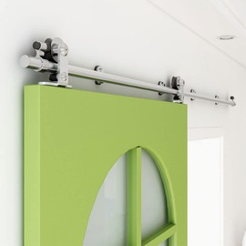 CCJH 6.6 FT Stainless Steel Sliding Door Hardware Kit, Top Mount Wooden Door Hardware for Single Door, Fit 40" Wide Door Panel, T Style