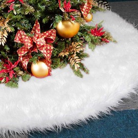 SHJOEE Plush Christmas Tree Skirt White Christmas Tree Skirt Round Christmas Tree Blanket Faux Fur Christmas Tree Stand Carpet Underlay for Christmas Tree, Christmas Tree Decoration Christmas