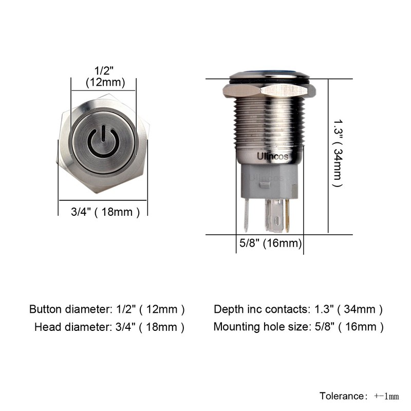 Ulincos Latching Push Button Switch U16F5 1NO1NC SPDT ON/Off Silver
