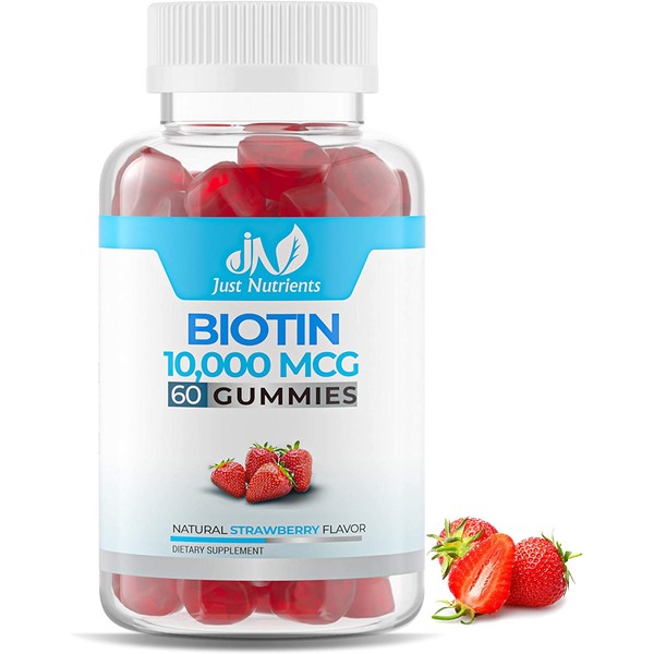 Biotin 10,000 mcg Gummies for Women & Men - 2X Extra Strength Biotin for Hair Skin & Nails - Vegan, Non-GMO - 60 Count
