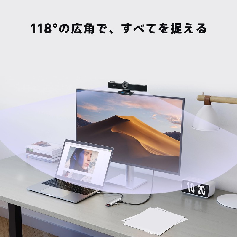 Tenveo 4K Webcam with Built-in Microphone and Speaker, 5x Digital