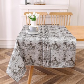 Majestic Giftware Polyester Tablecloths for Rectangle Tables | (70/108) - TC1370 Jacquard Desert Grey Print Hem Stitch Dining Table Cover | Decorative Washable Tablecloth for Kitchen, Dining