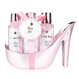 accentra, MARBLE Badeset Geschenkset in wunderschönem rosanem Pumps 4teiliges Badeset Beautyset Pflegeset Duschset – für ein entspanntes SPAErlebnis, Rosé