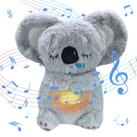 GwaOery Breathing Teddy Anxiety Bear - Anxiety Relief Koala Sensory Plush, Soothing Stress Toys with Calming Music Lights, Sleep Buddy for Baby Kids Adults Gifts 4-Level Adjustable Volume (Grey)