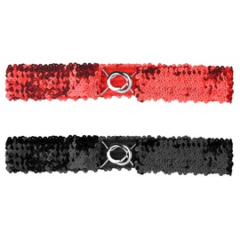 Allegra K Womens Glitter Skinny Stretchy Waist Belts Sequins Decor Slim Elastic Belts 2PCS Red 64cm/25.19"