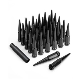 SUCOSO M14x1.5 Spike Lug Nuts, 32PCS 14mmx1.5 Spike Lug Nuts Wheel Accessories with 1 Socket Key, Compatible with F-ord F-250 F-350 G-MC Sierra 2500 Sierra 3500 Ram 2500 Ram 3500
