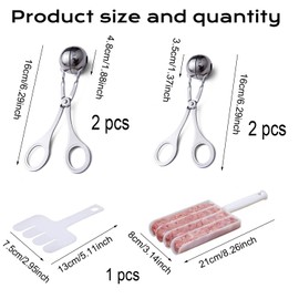 WADY Stainless Steel Meat Baller Tong, Quadruple Meatball Maker for Making Meatballs with Cutting Spade, Non-Stick Plastic Meatball Machine, Meatball Spoon Set Kit Kitchen Dough Meatball Molder