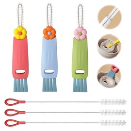 START MAKERS Kit Genérico Cepillo de Limpieza 6 Unidades, 3 Cepillos Tapas Floral, 3 Limpia Popotes Extra Largos 26cm Acero Inoxidable, Multiusos para