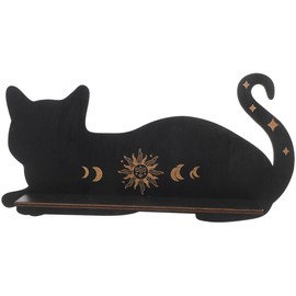 Cabilock Cat Shaped Wooden Wall Shelf for Crystal Display, Black Floating Shelf for Bedroom, Living Room, Kitchen, and Office