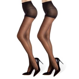 Boolavard 2/3/4 Pack Transparent Elastic Tights 20D Tights with High Waist and Feet, 2 Black