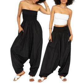 likemary - Overol para mujer, mameluco desplegable a pantalones harén para mujer, talla única, traje largo y bolsillos, Negro -, Talla única