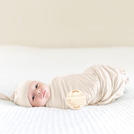 MairMore Baby Swaddle Receiving Blankets with Matching Beanie Set Newborn Nursery Swaddle Wrap for Baby Girls and Boys (Brown)