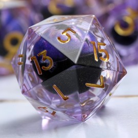 Dragon Eye Sharp Edge D&D Dice，DNDND 7PCS Resin Die with Gift Case for Dungeons and Dragon Talbel Game (Purple Dragon Eye)