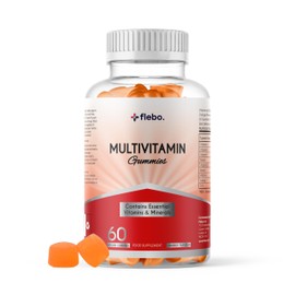 Flebo Vegan Adult Multivitamin Gummies for Women and Men - Vitamin A, B6, D, Iodine & Zinc - 60 Two - A - Day Gummies I Orange Flavour I