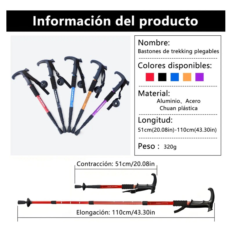 2pk Bastones De Senderismo Ajustar Bastón Plegables Trekking