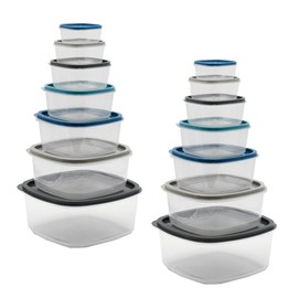 SharpChef 28Pc Square Plastic Food Storage Container Set, Stackable, Nesting, Airtight Leak-proof Lids, Microwavable, Freezer and Dishwasher Safe, Meal Prep, Lunch Bento boxes (Blue Ombre - 2 Pack)