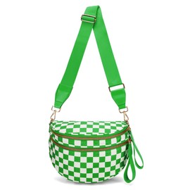 Checkered Nylon Sling Crossbody Bag Women Backpack Fanny Packs Bags Bum Bag Cute Hobo Shoulder Sport Wallet Purses 2025, Green, One Size