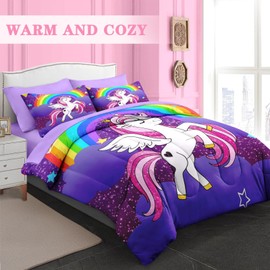 Pamnest Full Comforter Set for Girls, 7 Pieces Unicorn Bedding Set