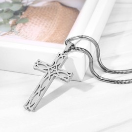 Cupimatch Men's Celtic Knot Cross Pendant Necklace Titanium Steel Charm Irish Amulet Christ Christian Cross with 22" Link Chain Black Gold Silver