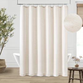 DUKIYO Extra Long Linen 84 Inch Shower Curtain Neutral Modern Bath Drapes Set 84 Inch Long with Hooks XLong Tall Farmhouse Boho Shower Curtains for Bathroom, Cream Ivory Birch, 72x84 Drapes