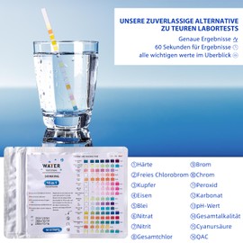 OCCOUMR Pack of 50 Drinking Water Testers, 16 in 1 Drinking Water Test Strips, pH Test Strips, Water Hardness Test Strips, Water Test Strips with Hardness, Lead, Iron, Copper