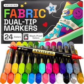 ARTISTRO 24 marcadores de tela de doble punta - Kit de decoración de tela - Permanente para ropa - Rotuladores de pintura acrílica para zapatillas, bo