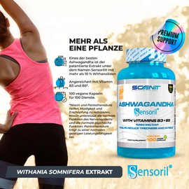 Ashwagandha Sensoril with over 10% Withanolides - Ashwagandha Capsules High Dose - with Vitamin B3 and Vitamin B5-250 mg per Capsule - 100 Vegan Capsules for 100 Days