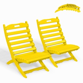 GREENVINES Folding-Xavier-Chairs Set of 2 | Wave | Portable Adirondack-Chair | HDPE Plastic | All Weather Fire-Pit Chair | Yellow | for Beach Outdoor Deck Poolside Garden Patio Porch Fishing