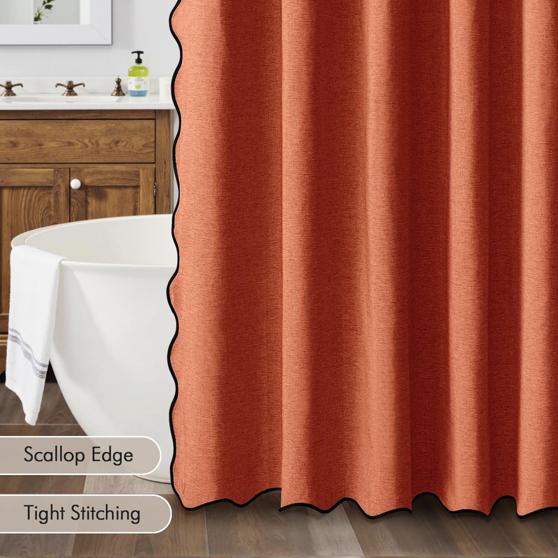 MIULEE 84" Long Scalloped Shower Curtain Linen Textured with 12
