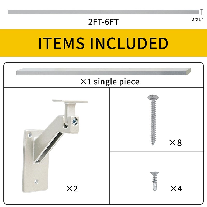 4FT Anodized Shiny Silver handrails Kit for Indoor Outdoor Stairs，Modern