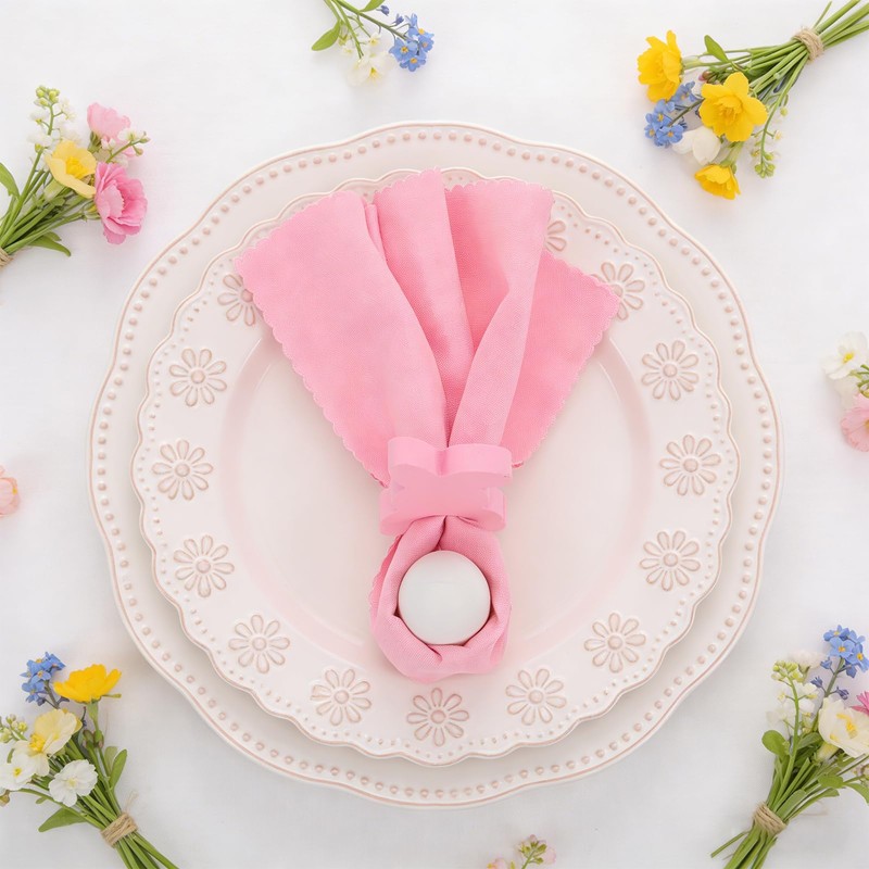 16 Pcs Easter Napkin Rings and Easter Napkins Cloth -Wood