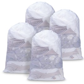 Meowoo Large Mesh Laundry Bag, 24×36inch Heavy Duty Mesh Laundry Bags Drawstring Lockable, Laundry Hamper Liner, Machine Washable, for Travel,Storage, Sports Factories, Dorms, White 4pcs