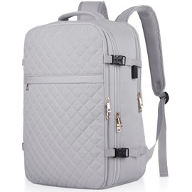 MOMUVO Large Travel Backpack Women, Flight Approved Carry On Backpack, Water Resistant Anti-Theft Large Casual Daypack Fit 17 Inch Laptop with USB Charging Port, Grey