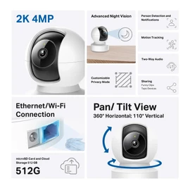 TP-Link Tapo Smart Pan/Tilt AI Home Security Camera, Wireless or Wired Connection, 2K 4MP, 360º Horizontal, Two-Way Audio, Night Vision, Baby Monitor, Smart AI Detection and Notifications(Tapo C222)