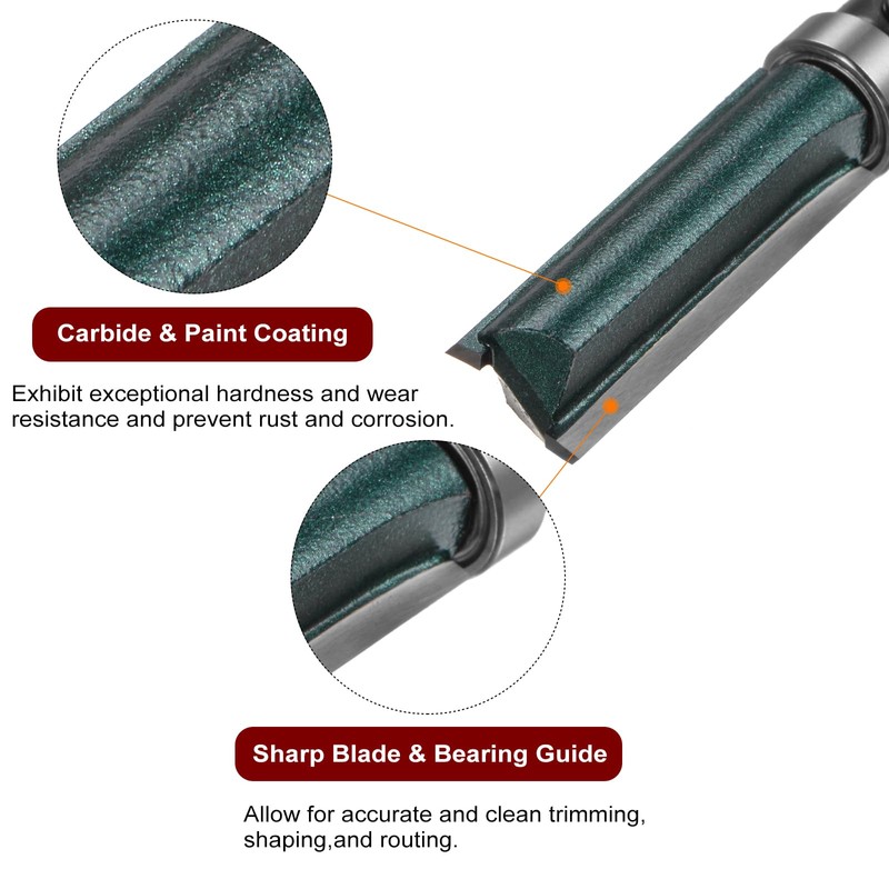 sourcing map Pattern Flush Trim Router Bit 1/4" Shank 1-1/2"