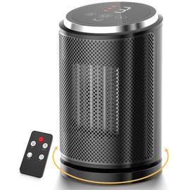 QQT 1500W Ceramic Space Heater with Thermostat, Remote Control,12H Timer,70° Oscillation - Portable Desktop Electric Heater with High-Res Touchscreen,Child Lock for Bedroom,Office, Indoor Use,Black