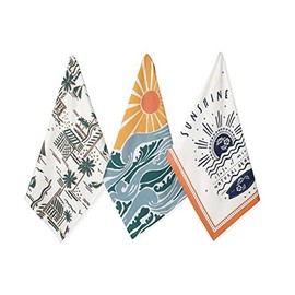 Folkulture Dish Towels for Drying Dishes or Boho Kitchen Towels with Hanging Loop, Modern Decorative Tea Towels and Dishcloths Set for Farmhouse Decor, 100% Cotton, 20 x 26 Inches, Set of 3, Aloha