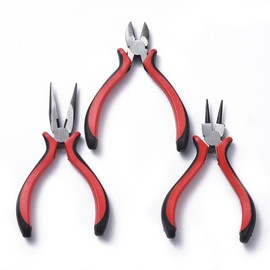 Gelirda 3Pcs Red Hand Tool Set Wire Mixed Round Nose and Side Cutting Plier Construction Pliers Tool Kits for Jewelry Making Crafts Repairing
