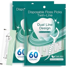 Hilo Dental,Oral Flossers Diseño Ultrarresistente de Doble Línea,con Vitamina E y Flúor Empaquetado Individualmente Fácil de Llevar,Sabor Refrescante 