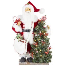 Raz Imports 2022 Merrymint 24.75" Peppermint Santa Claus with Lighted Christmas Tree Figurine - Holiday Tabletop Figure