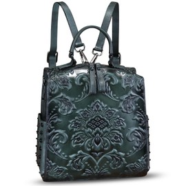 Genuine Leather Satchel for Women Purse Convertible Backpack Embossed Leather Crossbody Handbag Top Handle Bag (Grey) Medium