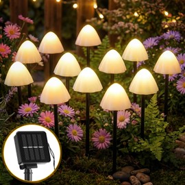 Mushroom Solar Lights for Garden Outdoor 50LED 23FT Solar Powered Garden String Lights Waterproof 8 Lighting Modes Decorative for Outside Pathway Yard Patio Lawn Mushroom Decoration