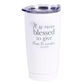 Dicksons SSTUMW-158 Classic White 20 Ounces Stainless Steel Travel Tumbler Mug with Lid, Blessed To Give